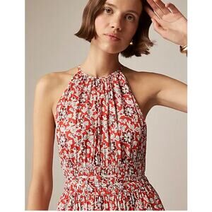 NWT J Crew Tie Waist Halter Dress M Floral Red